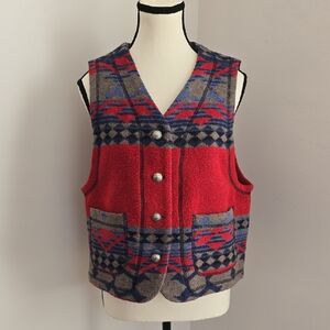 Vintage Karen Kane Red and Blue Geometric Western Vest Size L